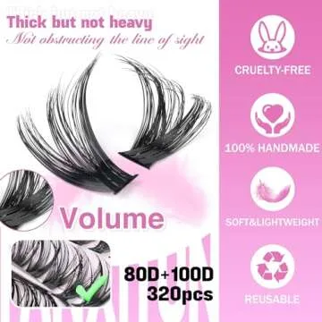 DIY Lash Extension Kit Volume Thick Lash Clusters 80D+100D 320 pcs Individual Lashes D Curl Eyelash Extension Kit Lash Bond and Seal and Tweezers for Lash Clusters Kit DIY at Home