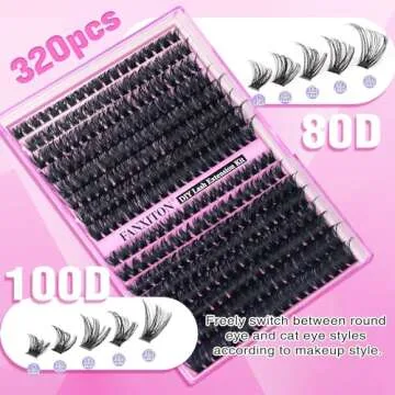 DIY Lash Extension Kit Volume Thick Lash Clusters 80D+100D 320 pcs Individual Lashes D Curl Eyelash Extension Kit Lash Bond and Seal and Tweezers for Lash Clusters Kit DIY at Home