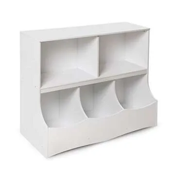 Badger Basket Multi-Bin Storage Cubby for Kids’ Rooms – White Organizer with 3 Cubbies & 2 Shelves, Sturdy MDF Design