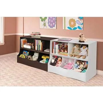 Badger Basket Multi-Bin Storage Cubby for Kids’ Rooms – White Organizer with 3 Cubbies & 2 Shelves, Sturdy MDF Design