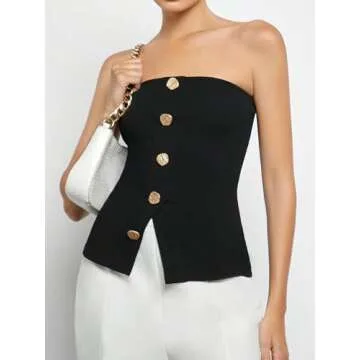 Floerns Women's Elegant Button Front Tube Top - Chic and Versatile Style
