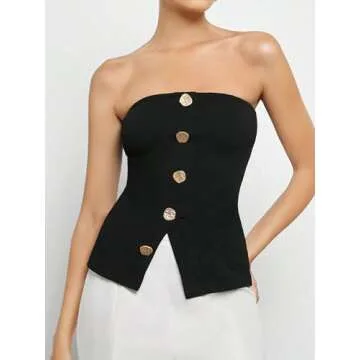 Floerns Women's Elegant Button Front Tube Top - Chic and Versatile Style