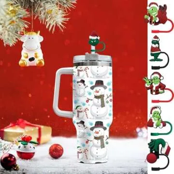 Haundry 6-Pack Christmas Straw Covers Cap Compatible with Stanley Tumblers, Reusable Silicone Green Xmas Drinking Straw Topper, Dust-Proof, Funny Stanley Accessories Perfect for Festival