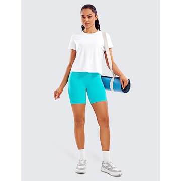 CRZ YOGA Womens ButterLuxe Biker Shorts 6 Inches - High Waisted Workout Running Volleyball Spandex Yoga (Neon) Spectral Blue Small