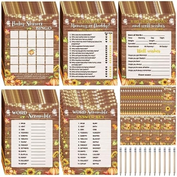 Harloon 142 Pcs Fall Baby Shower Games Set Include 130 Fall Baby Shower Party Game with 12 Pencils f...