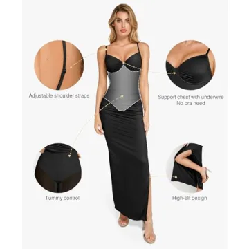 Popilush V Neck Cocktail Dress with Shapewear for Women
