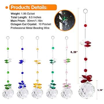 Vibrant JUNBEI Crystal Suncatcher Set - 6 Colorful Prisms