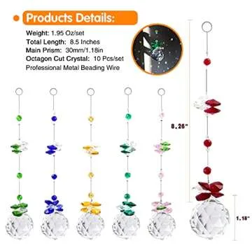 Vibrant JUNBEI Crystal Suncatcher Set - 6 Colorful Prisms