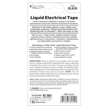 STAR BRITE Liquid Electrical Tape, Black -1 OZ Tube with Precision Applicator Tip - Superior Adhesion & Flexible Protection for Frayed Cables, Terminals & Electric Splices (084154)