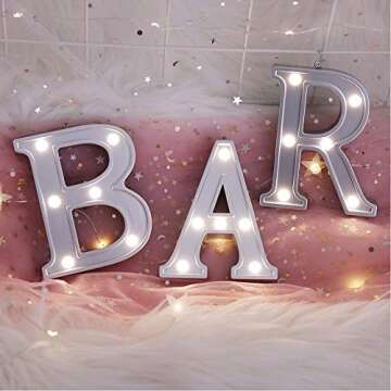 Decorative Illuminated BAR Marquee Word Sign (Silver Color 4.21" Tall) - Lighted Letter Words and Signs For Indoor BAR Decor - BAR