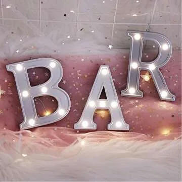 Decorative Illuminated BAR Marquee Word Sign (Silver Color 4.21" Tall) - Lighted Letter Words and Signs For Indoor BAR Decor - BAR