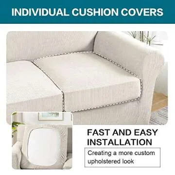 Turquoize 4 Piece Sofa Covers for 3 Cushion Couch Sofa Slipcover Soft Couch Cover for Dogs-Washable Sofa Furniture Covers with 3 Individual Cushion Covers, Jacquard Fabric (3 Cushion Sofa, Ivory)