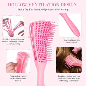 Detangling Brush, Detangler Hair Brushes for Natural Black Hair, 2 Pcs Detangle Comb for Thick Curly Kinky/Coily, Wet/Dry 3/4 abcd African American Hair for Women Kids Men (Pink & Blue)