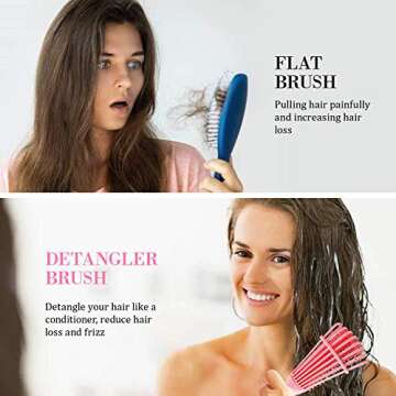 Detangling Brush, Detangler Hair Brushes for Natural Black Hair, 2 Pcs Detangle Comb for Thick Curly Kinky/Coily, Wet/Dry 3/4 abcd African American Hair for Women Kids Men (Pink & Blue)