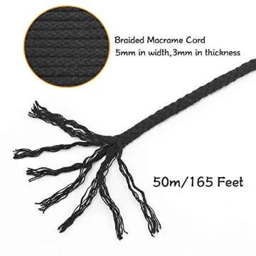 Tenn Well Black Macrame Cord 165 Feet - Premium Craft Rope for DIY Projects