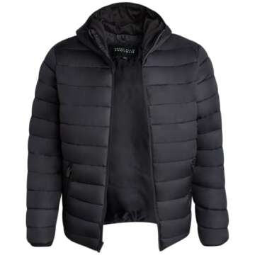Perry Ellis Men's Winter Jacket - Soft Fleece Quilted Packable Puffer Hooded Down Jackets - Winter J...