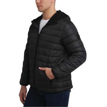 Perry Ellis Men's Winter Jacket - Soft Fleece Quilted Packable Puffer Hooded Down Jackets - Winter Jackets for Men (S-XXL), Size Medium, Ink Black