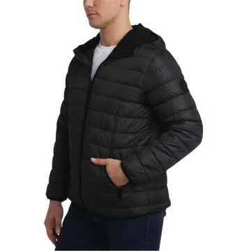 Perry Ellis Men's Winter Jacket - Soft Fleece Quilted Packable Puffer Hooded Down Jackets - Winter Jackets for Men (S-XXL), Size Medium, Ink Black