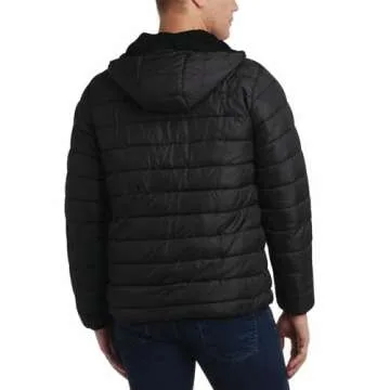 Perry Ellis Men's Winter Jacket - Soft Fleece Quilted Packable Puffer Hooded Down Jackets - Winter Jackets for Men (S-XXL), Size Medium, Ink Black