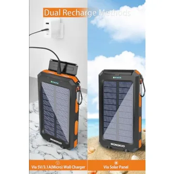 WONGKUO Solar Power Bank 36800mAh QC3.0 Fast Charge