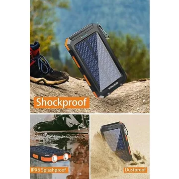 WONGKUO Solar Power Bank 36800mAh QC3.0 Fast Charge