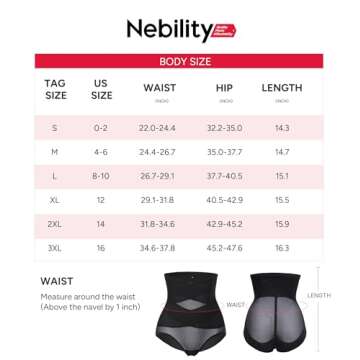 Nebility Womens' Tummy Control High Waist Trainer Body Shaper (US, Alpha, Large, Regular, Regular, Black)