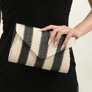 Obosoyo Straw Crossbody Bag Straw Clutch Women Woven Straw Shoulder Bags Summer Beach Envelope Purse Wallet