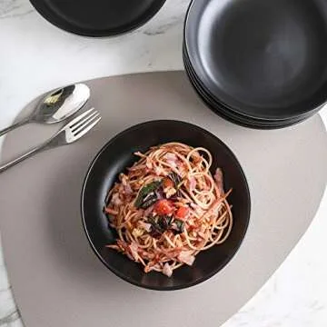 Selamica Ceramic 7.8 inch pasta bowls, 26 Ounce large serving porcelain salad soup bowls, dishwasher microwave safe, set of 6 (Black)