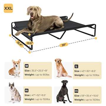 Veehoo Original Cooling Elevated Dog Bed, Outdoor Raised Dog Cots Bed for Large Dogs, Portable Standing Pet Bed with Washable Breathable Mesh, No-Slip Feet for Indoor Outdoor, XX-Large, Black, CWC2201