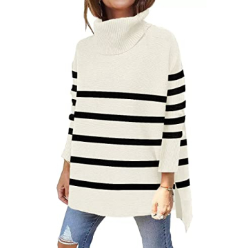 OU MgCE FAST FASHION Cute High Neck Pullover Sweater, Women's Turtleneck Oversized Sweaters Long Sle...