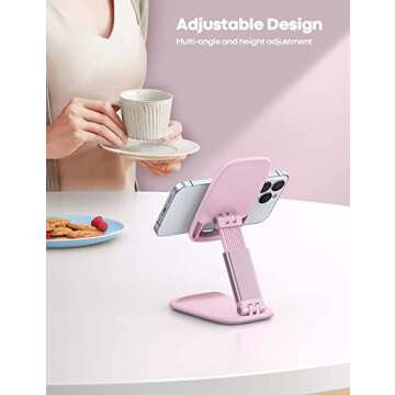 Lamicall Pink Phone Stand, Pink Desk Accessories - Rose Gold Pink Office Cell Phone Holder, for Desk...