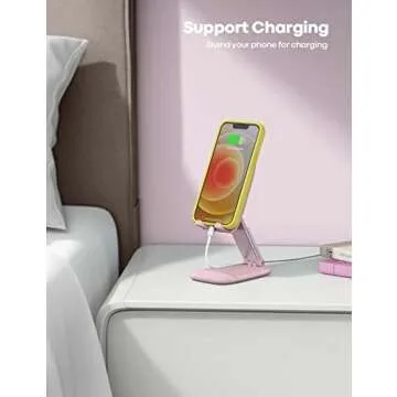 Lamicall Pink Phone Stand, Pink Desk Accessories - Rose Gold Pink Office Cell Phone Holder, for Desk, Desktop, Office Desk Accessories, Desk Decor for Women, Suitable for iPhone, 4-8'' Phone