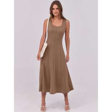 ANRABESS Womens Summer Casual Midi Dress - Sleeveless Scoop Neck Fit & Flare