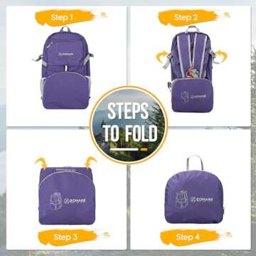 ZOMAKE Lightweight Packable Backpack 35L, Light Foldable Backpacks Water Resistant Collapsible Hiking Bag, Compact Folding Day Pack for Travel Camping(Purple)
