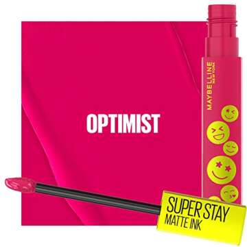 Maybelline Super Stay Matte Ink Liquid Lip Color, Moodmakers Lipstick Collection, Long Lasting, Transfer Proof Lip Makeup, Optimist, Pink, 1 Count