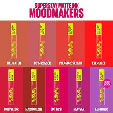 Maybelline Super Stay Matte Ink Liquid Lip Color, Moodmakers Lipstick Collection, Long Lasting, Transfer Proof Lip Makeup, Optimist, Pink, 1 Count