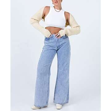 Women Drop Shoulder Cropped Shrug Sweater Long Sleeve Open Front Top Fitted Knit Bolero Crop Cardigan Aesthetic Streetwear Beige