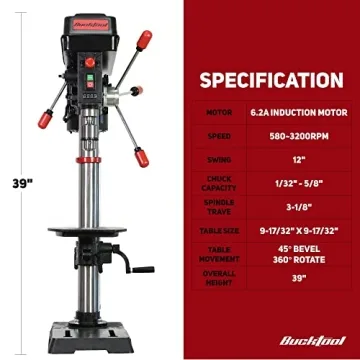 BUCKTOOL 12 INCH Professional Bench Drill Press with Laser
