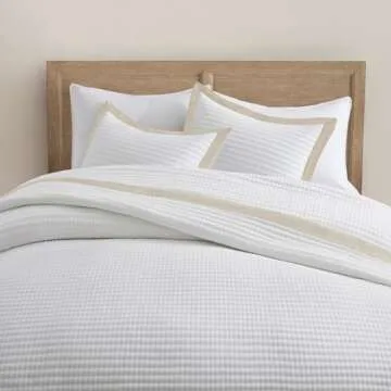 Bonlino White Quilt Set King Size - Farmhouse Soft Striped Stitch Bedding Bedspread Coverlet Summer Lightweight Quilt Bed Sets with 2 Pillow Shams for Home All Season with Linen Border