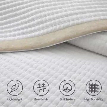 Bonlino White Quilt Set King Size - Farmhouse Soft Striped Stitch Bedding Bedspread Coverlet Summer Lightweight Quilt Bed Sets with 2 Pillow Shams for Home All Season with Linen Border