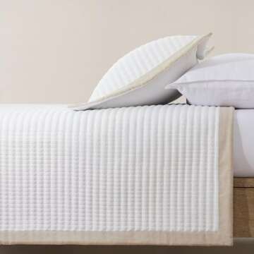 Bonlino White Quilt Set King Size - Farmhouse Soft Striped Stitch Bedding Bedspread Coverlet Summer Lightweight Quilt Bed Sets with 2 Pillow Shams for Home All Season with Linen Border