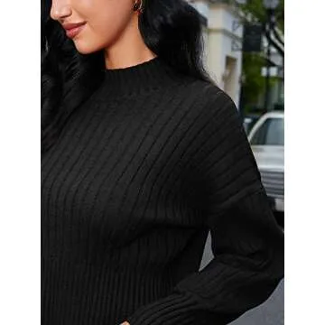 ZAFUL Women's Mock Neck Sweater Long Sleeve Ribbed Knit Basic Cropped Pullover Sweater (1-Black)