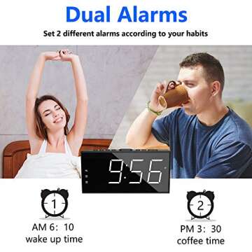 Alarm Clock for Bedroom, 2 Alarms Loud LED Big Display Plug in Simple Basic Digital Clock with USB C...
