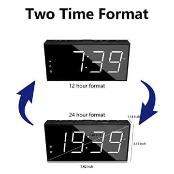Alarm Clock for Bedroom, 2 Alarms Loud LED Big Display Plug in Simple Basic Digital Clock with USB Charging Port, Adjustable Volume, Dimmable, Snooze for Deep Sleepers Kids Elderly Home Office