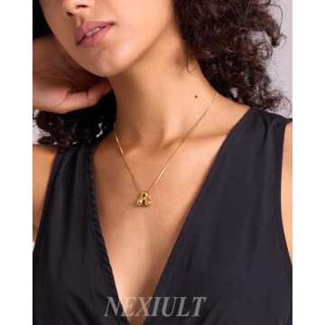 NEXIULT Bubble Letter Necklace 18K Gold Plated Balloon A-Z Initial Necklace for Women, Trendy Letter Pendant Choker Necklace Dainty Jewelry Gift (L, Gold Box Chain)