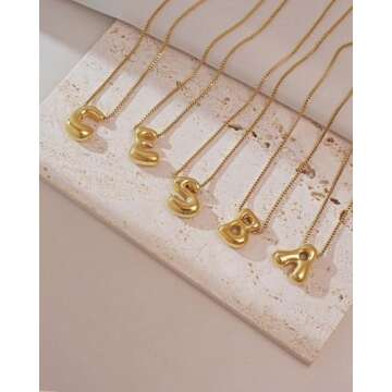 NEXIULT Bubble Letter Necklace 18K Gold Plated Balloon A-Z Initial Necklace for Women, Trendy Letter Pendant Choker Necklace Dainty Jewelry Gift (L, Gold Box Chain)