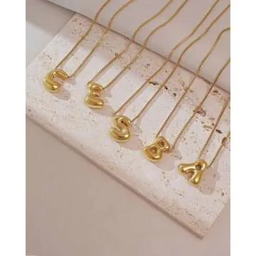 NEXIULT Bubble Letter Necklace 18K Gold Plated Balloon A-Z Initial Necklace for Women, Trendy Letter Pendant Choker Necklace Dainty Jewelry Gift (L, Gold Box Chain)