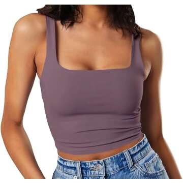 Artfish Women's Sleeveless Strappy Crop Tank - Dusty Lavender - Comfy & Versatile