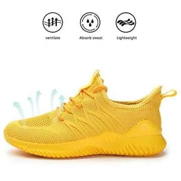 Women's Ladies Slip-on Walking Shoes Tennis Running Sneakers Work Casual Comfor Lightweight Gym Trainers Yellow