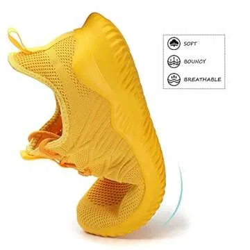 Women's Ladies Slip-on Walking Shoes Tennis Running Sneakers Work Casual Comfor Lightweight Gym Trainers Yellow